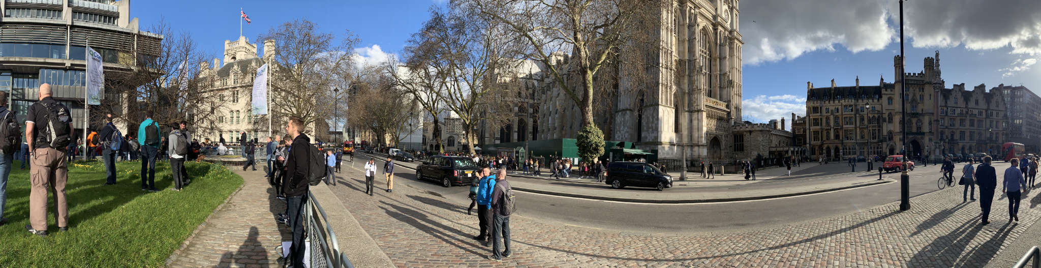 Enjoying the outside after a fire alarm went off and we had to evacuate the QEII Centre.